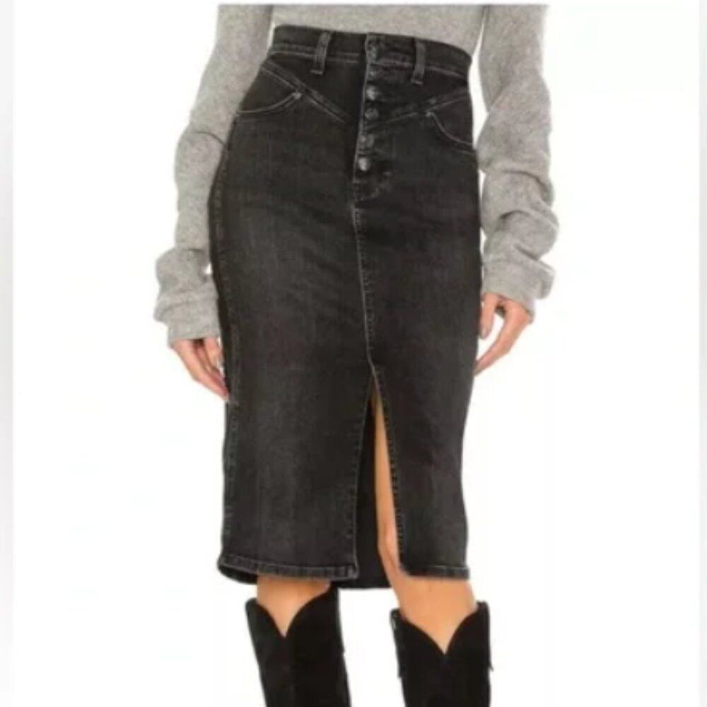 Veronica Beard Herron High Waist Midi Denim Skirt in Washed Onyx Size 2 New